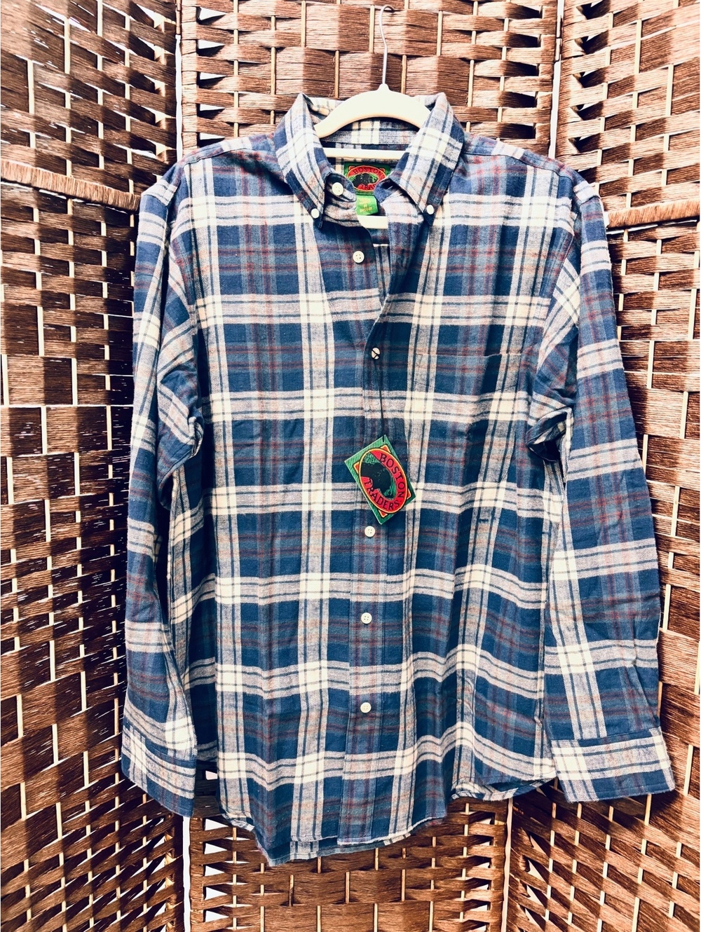 NWT- Boston Traders Men's Medium Blue Plaid Button-Down Shirt - Size Medium